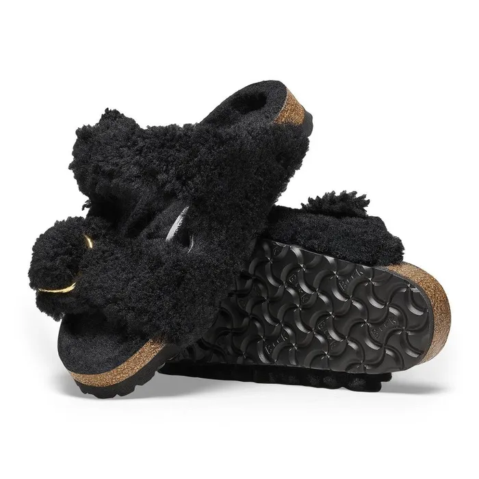 Women Birkenstock TwoStrap Arizona Big Buckle Black Gold