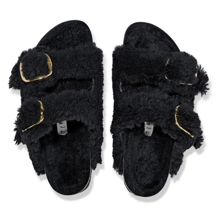 Women Birkenstock TwoStrap Arizona Big Buckle Black Gold