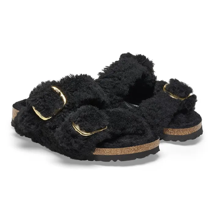 Women Birkenstock TwoStrap Arizona Big Buckle Black Gold