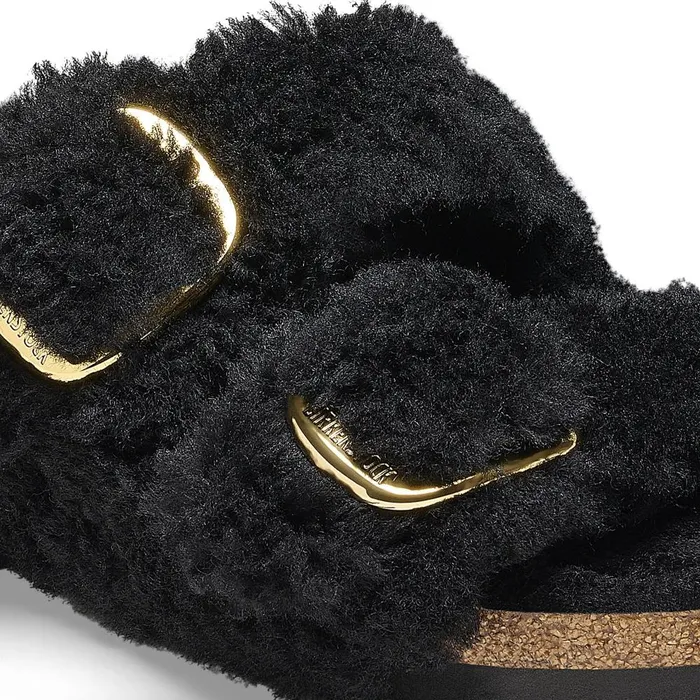Women Birkenstock TwoStrap Arizona Big Buckle Black Gold