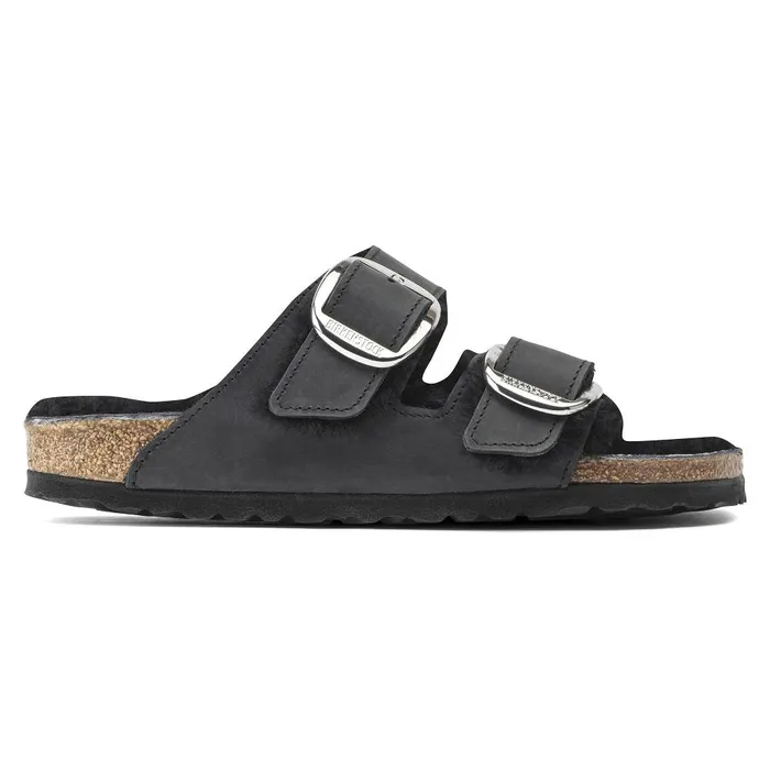 Women Birkenstock TwoStrap Arizona Big Buckle Shearling Black