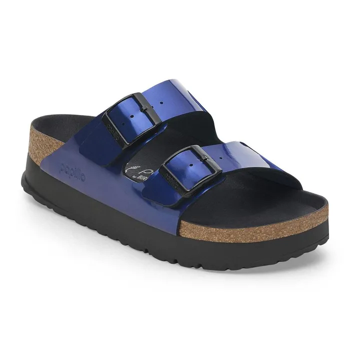 Women Birkenstock TwoStrap Arizona Flex Platform Steel Dark Blue