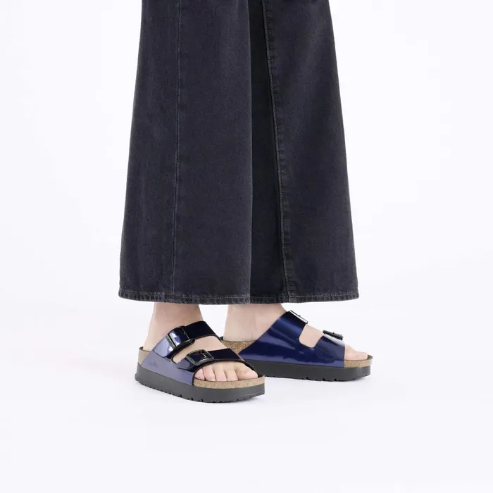Women Birkenstock TwoStrap Arizona Flex Platform Steel Dark Blue