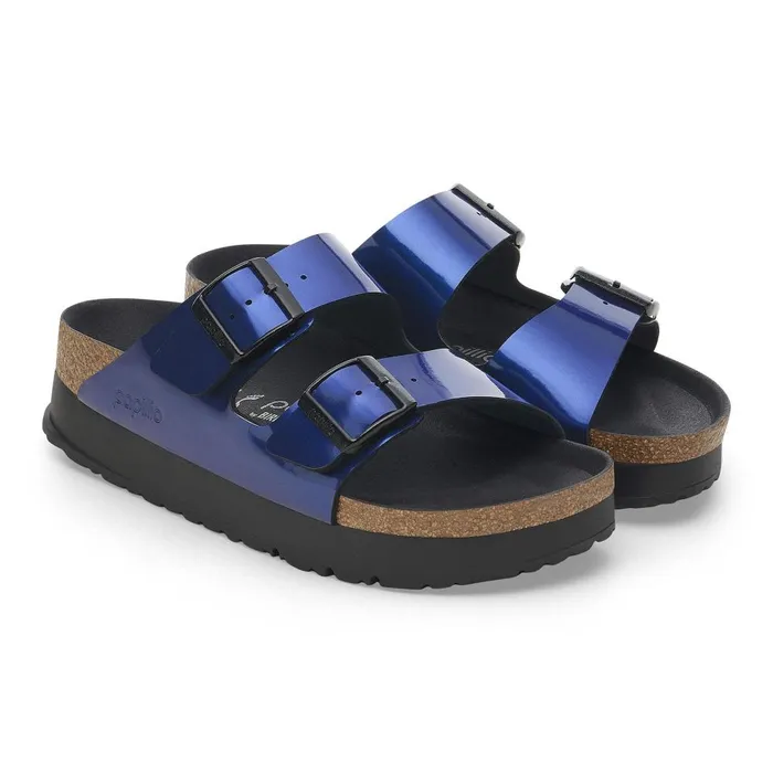 Women Birkenstock TwoStrap Arizona Flex Platform Steel Dark Blue