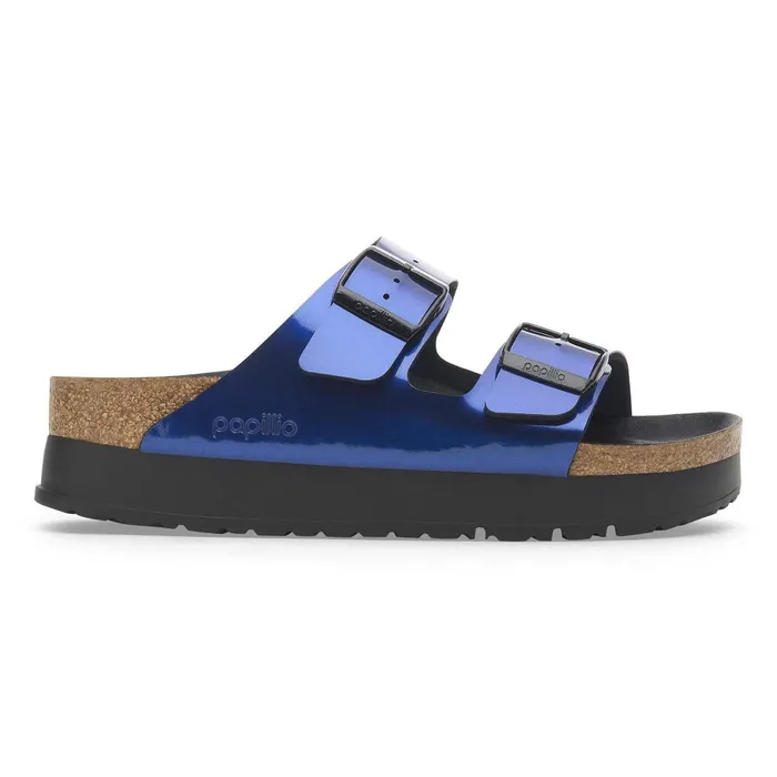 Women Birkenstock TwoStrap Arizona Flex Platform Steel Dark Blue