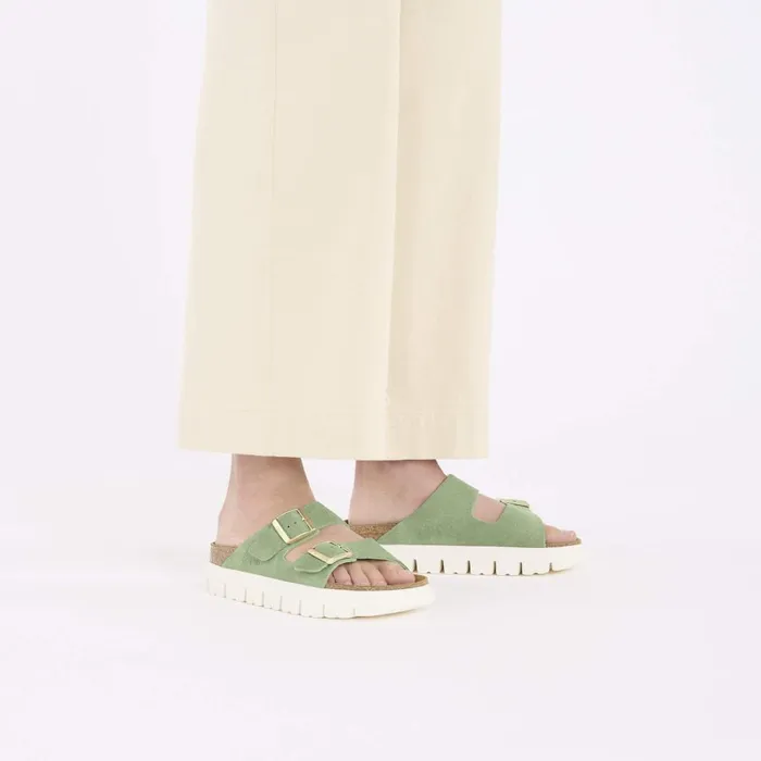Women Birkenstock TwoStrap Arizona Platform Green Tea