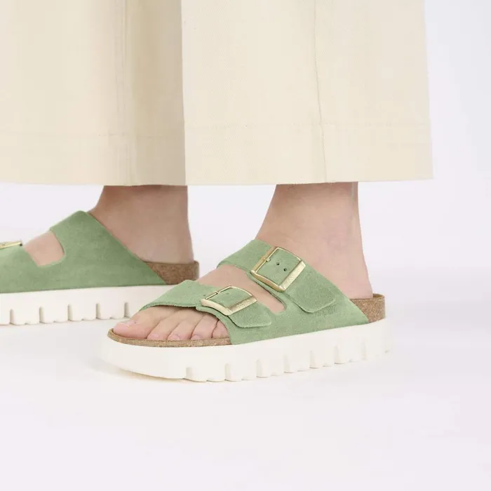 Women Birkenstock TwoStrap Arizona Platform Green Tea