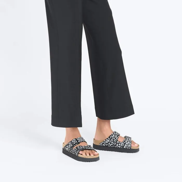 Women Birkenstock TwoStrap Arizona Platform Reflective Leopard Black