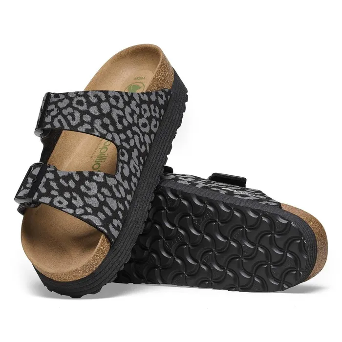 Women Birkenstock TwoStrap Arizona Platform Reflective Leopard Black