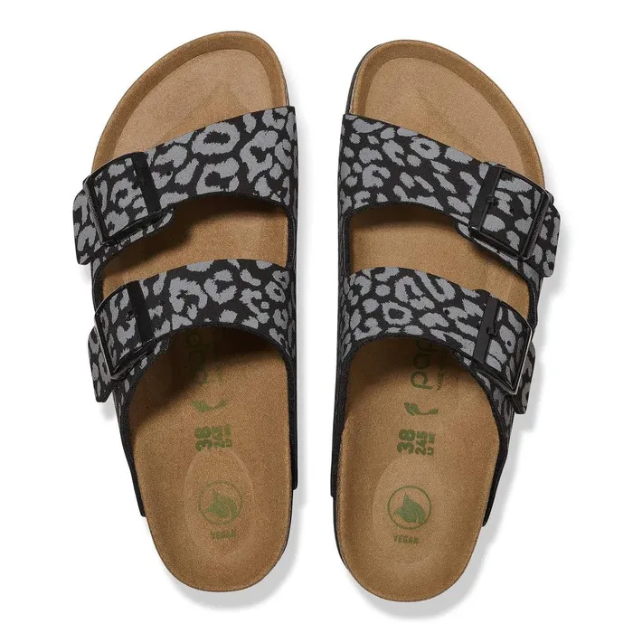 Women Birkenstock TwoStrap Arizona Platform Reflective Leopard Black