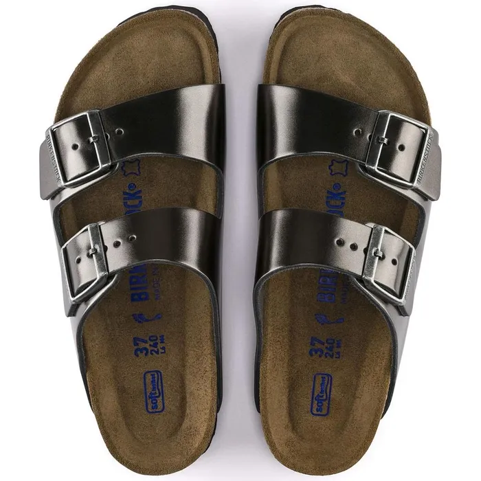 Women Birkenstock TwoStrap Arizona Soft Footbed Metallic Anthracite
