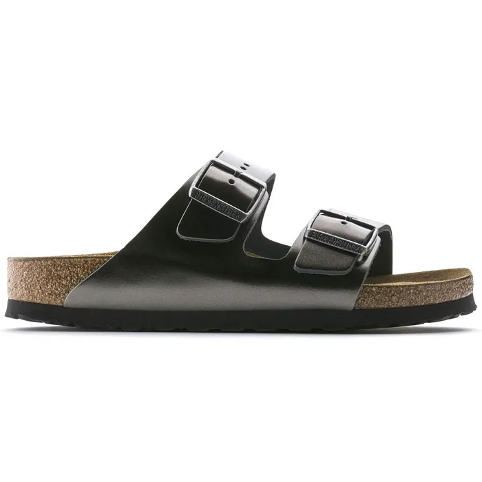 Women Birkenstock TwoStrap Arizona Soft Footbed Metallic Anthracite