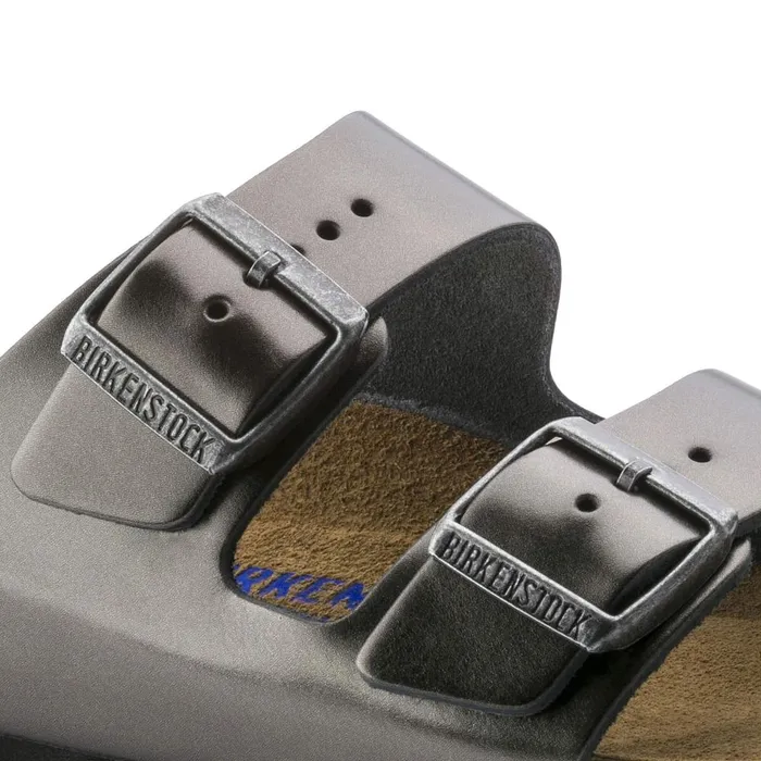 Women Birkenstock TwoStrap Arizona Soft Footbed Metallic Anthracite