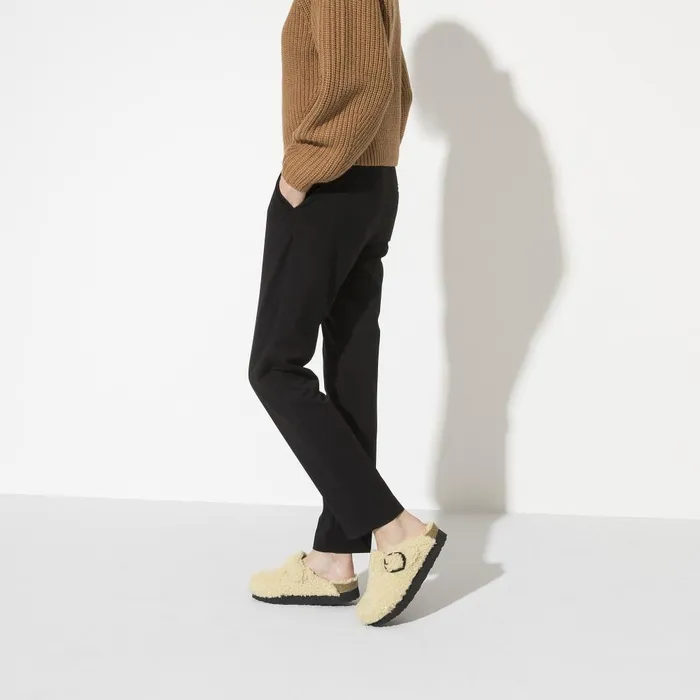 Women Birkenstock Wedges and Platforms Boston Big Buckle Platform Teddy Eggshell