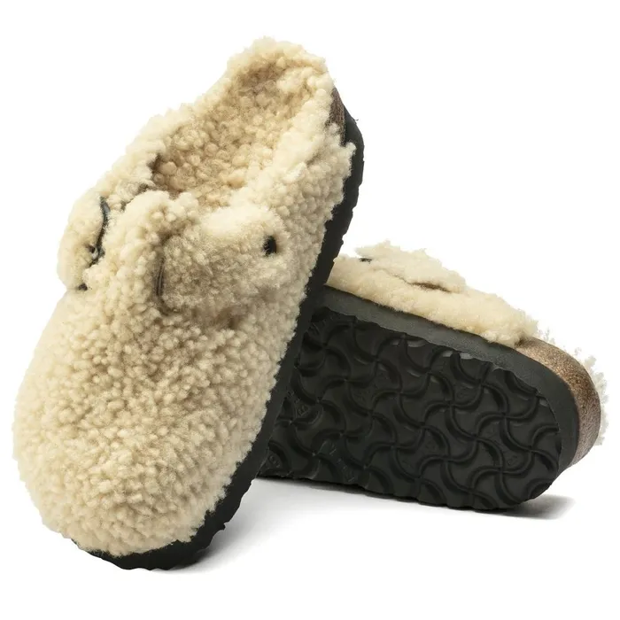 Women Birkenstock Wedges and Platforms Boston Big Buckle Platform Teddy Eggshell