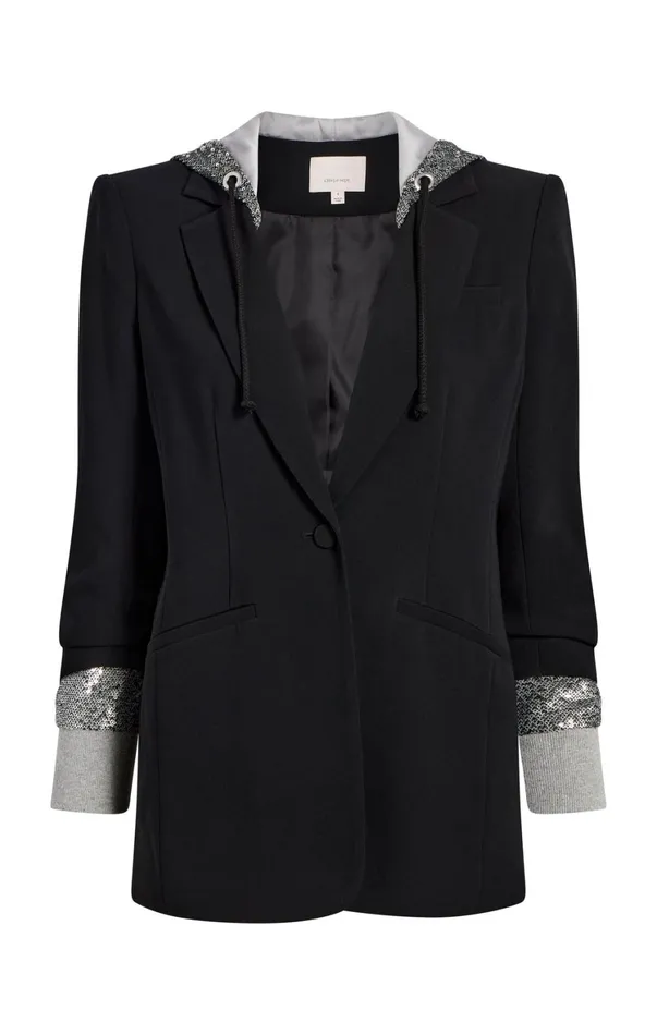 Women Blazers Cinq Sept Sequin Hooded Khloe Blazer Blacksilver