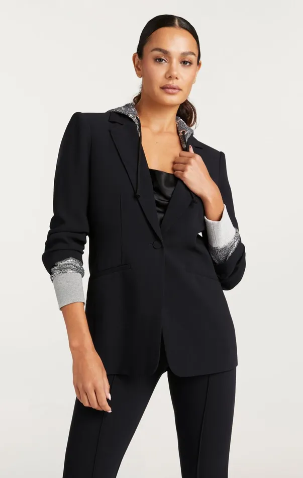 Women Blazers Cinq Sept Sequin Hooded Khloe Blazer Blacksilver