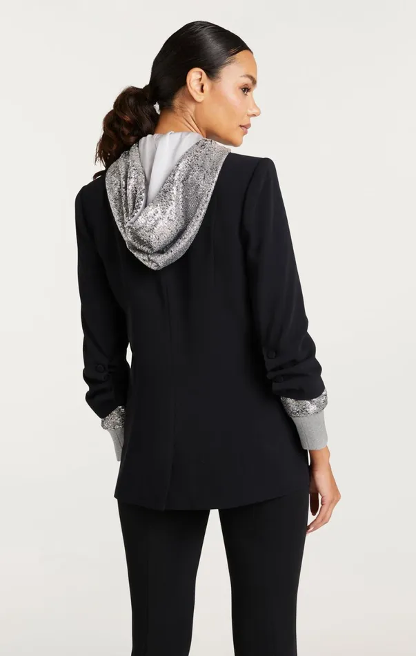 Women Blazers Cinq Sept Sequin Hooded Khloe Blazer Blacksilver