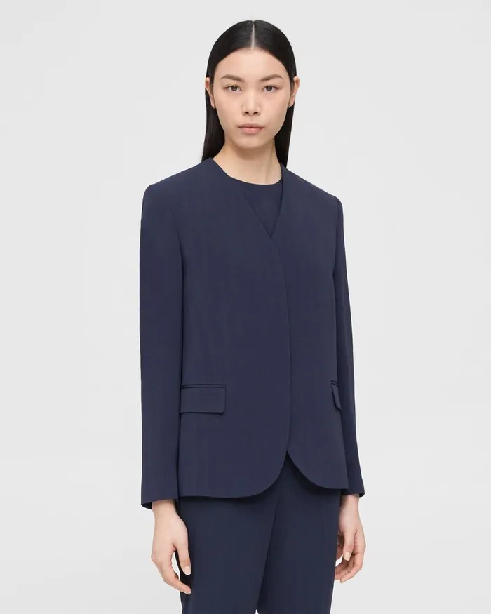 Women Blazers Jackets Theory Collarless Blazer In Striped Admiral Crepe Nocturne Navy