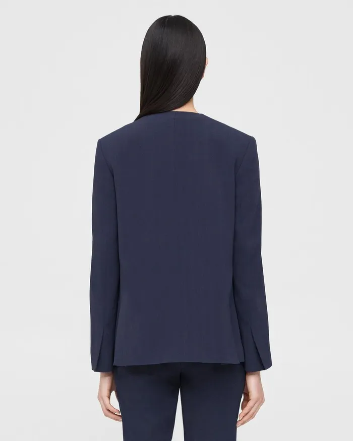 Women Blazers Jackets Theory Collarless Blazer In Striped Admiral Crepe Nocturne Navy