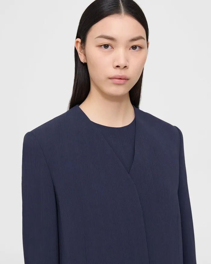 Women Blazers Jackets Theory Collarless Blazer In Striped Admiral Crepe Nocturne Navy