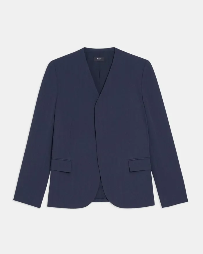 Women Blazers Jackets Theory Collarless Blazer In Striped Admiral Crepe Nocturne Navy