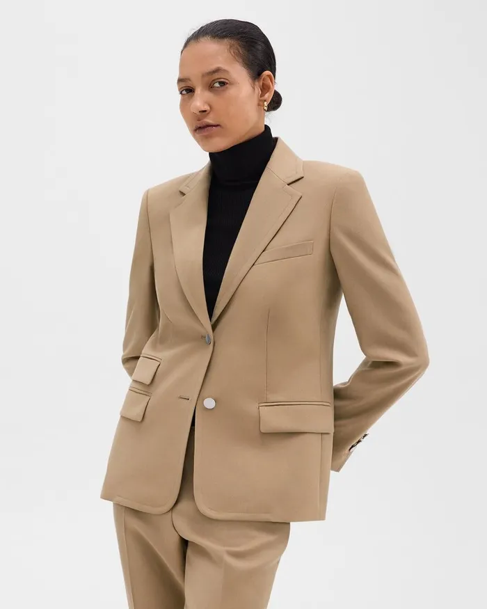 Women Blazers Jackets Theory Tailored Blazer In Sleek Flannel New Camel
