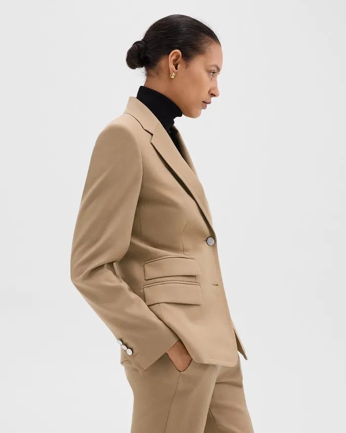 Women Blazers Jackets Theory Tailored Blazer In Sleek Flannel New Camel