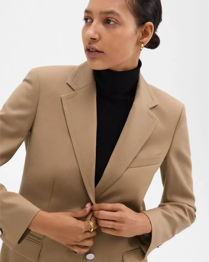 Women Blazers Jackets Theory Tailored Blazer In Sleek Flannel New Camel