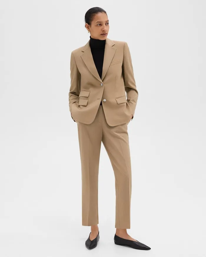 Women Blazers Jackets Theory Tailored Blazer In Sleek Flannel New Camel