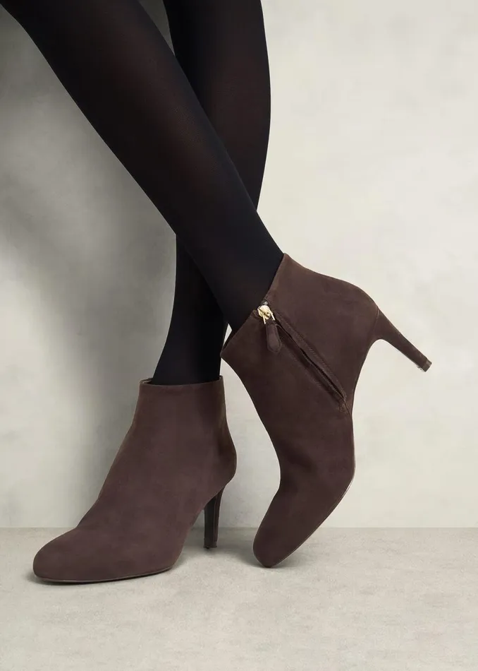 Women Boots Hobbs Lizzie Suede Ankle Boots Chocolate Brown
