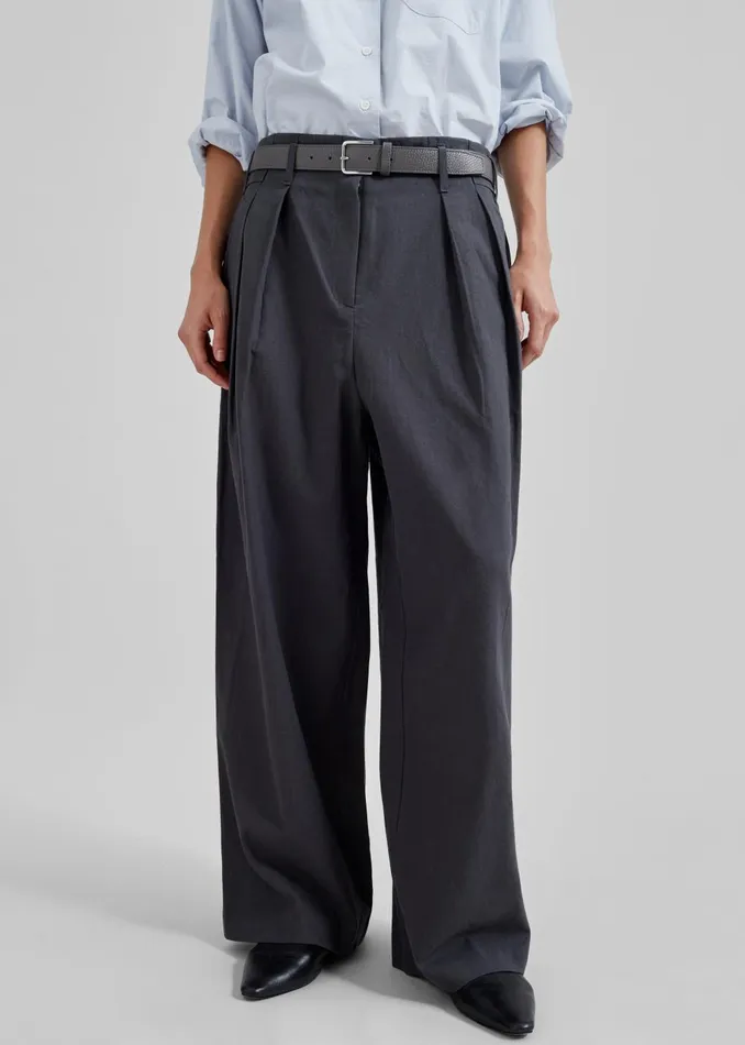 Women Branson Cotton Wide Pants 8211 Charcoal The Frankie Shop Bottoms