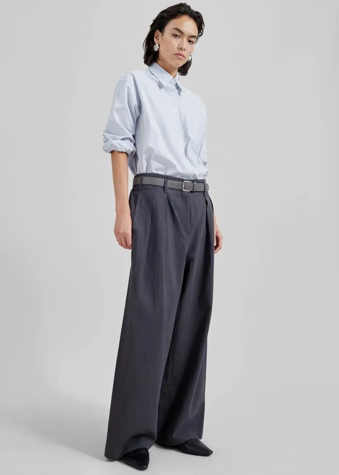 Women Branson Cotton Wide Pants 8211 Charcoal The Frankie Shop Bottoms