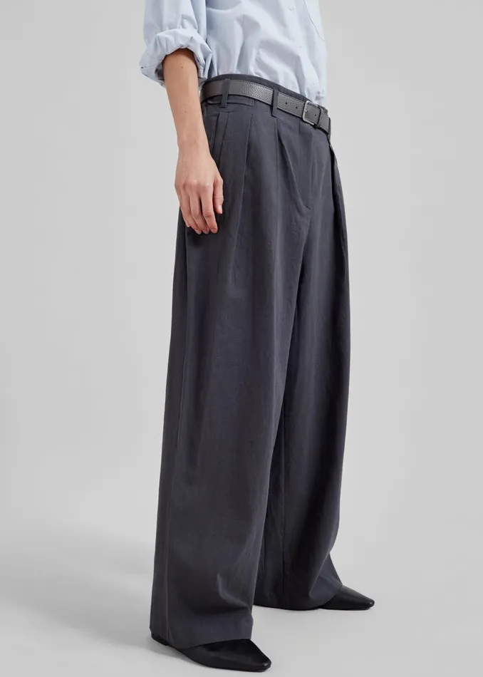 Women Branson Cotton Wide Pants 8211 Charcoal The Frankie Shop Bottoms