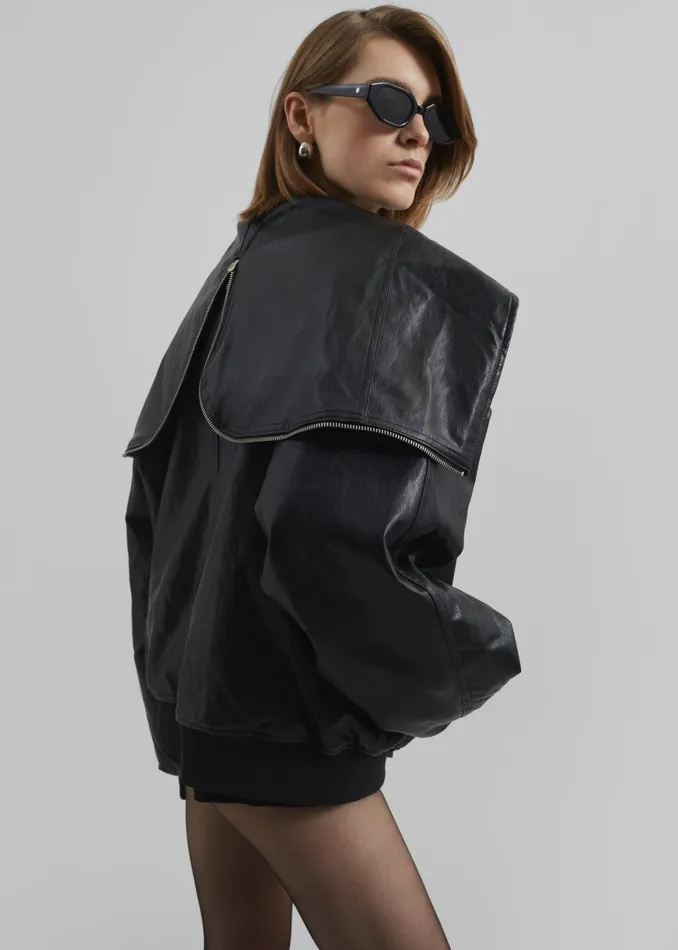 Women Burnaby Faux Leather ZipUp Hoodie 8211 Black The Frankie Shop Outerwear