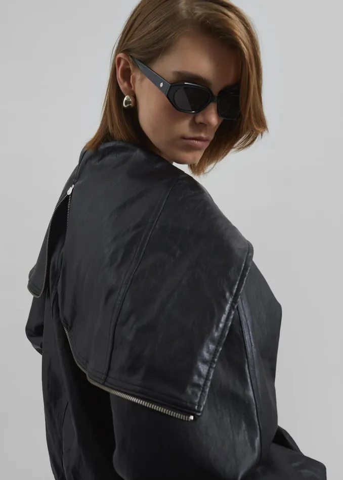 Women Burnaby Faux Leather ZipUp Hoodie 8211 Black The Frankie Shop Outerwear