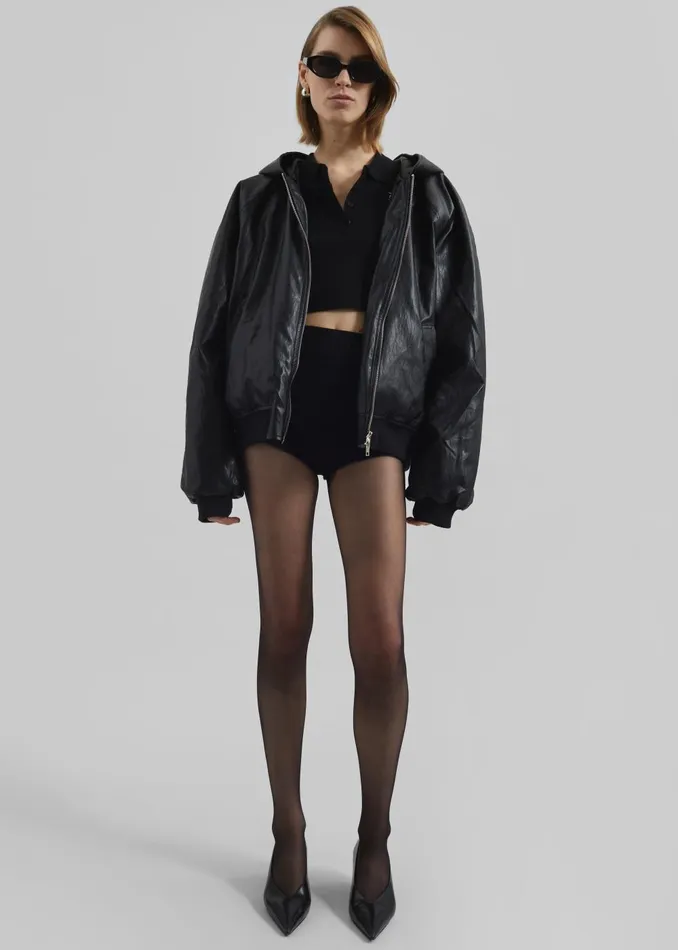 Women Burnaby Faux Leather ZipUp Hoodie 8211 Black The Frankie Shop Outerwear