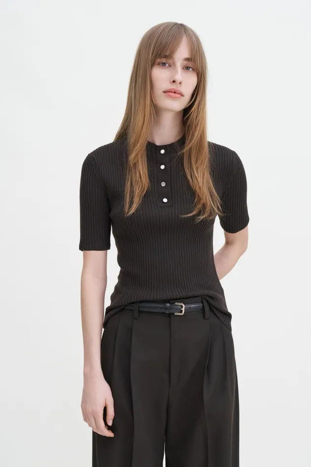 Women Buttoned Knit Top Mocha Filippa K Knitwear