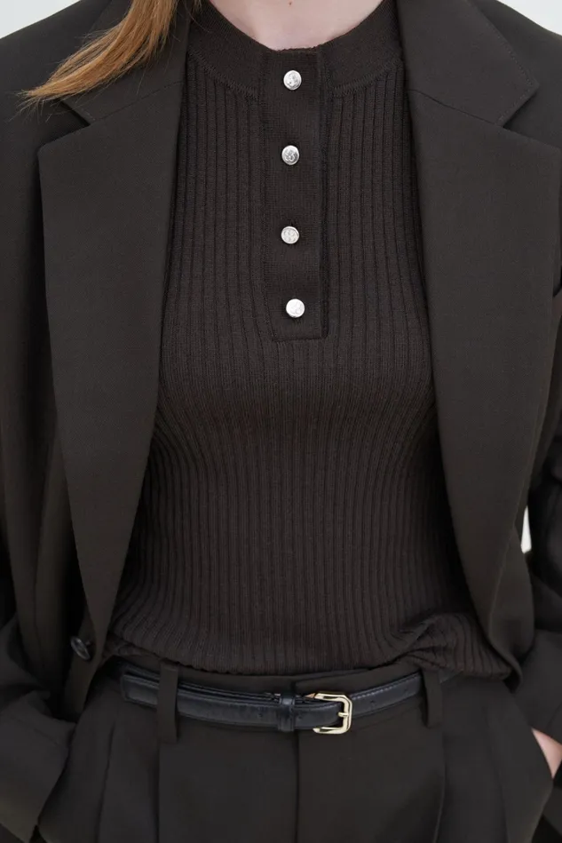 Women Buttoned Knit Top Mocha Filippa K Knitwear