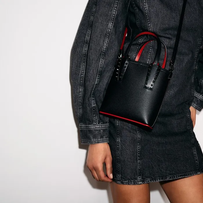 Women Cabata NS Mini Tote Bag 8211 Calf Leather 8211 Black Christian Louboutin Totes