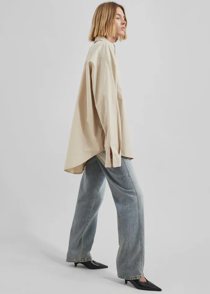 Women Calypso Cotton Shirt 8211 Beige The Frankie Shop Tops