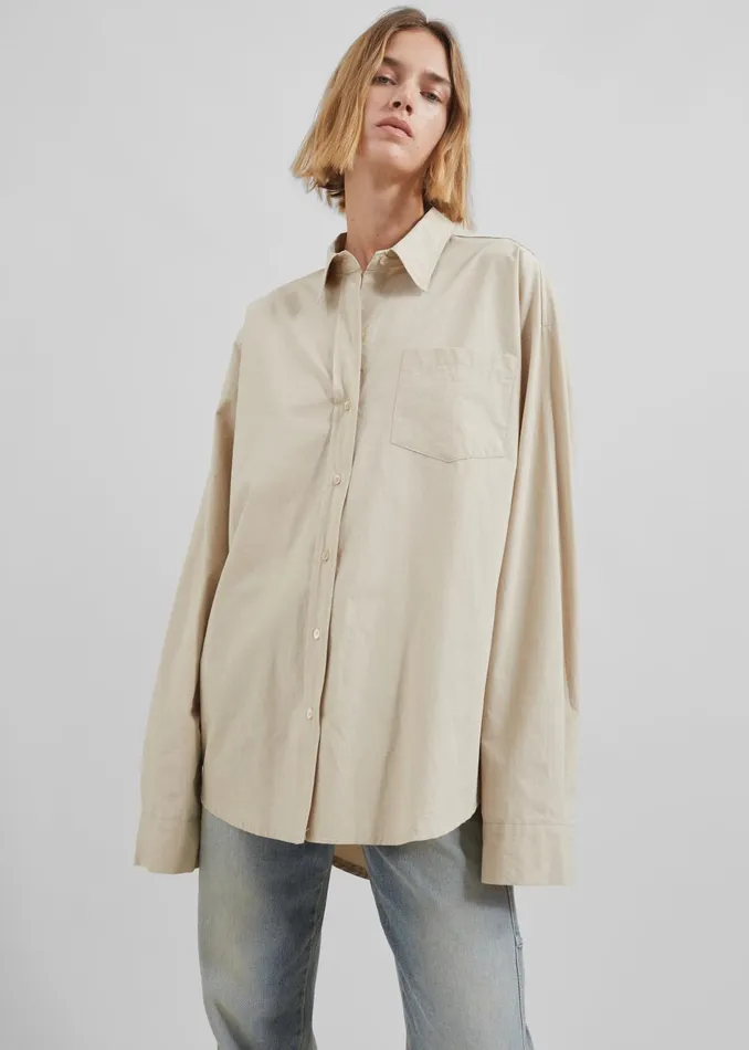 Women Calypso Cotton Shirt 8211 Beige The Frankie Shop Tops