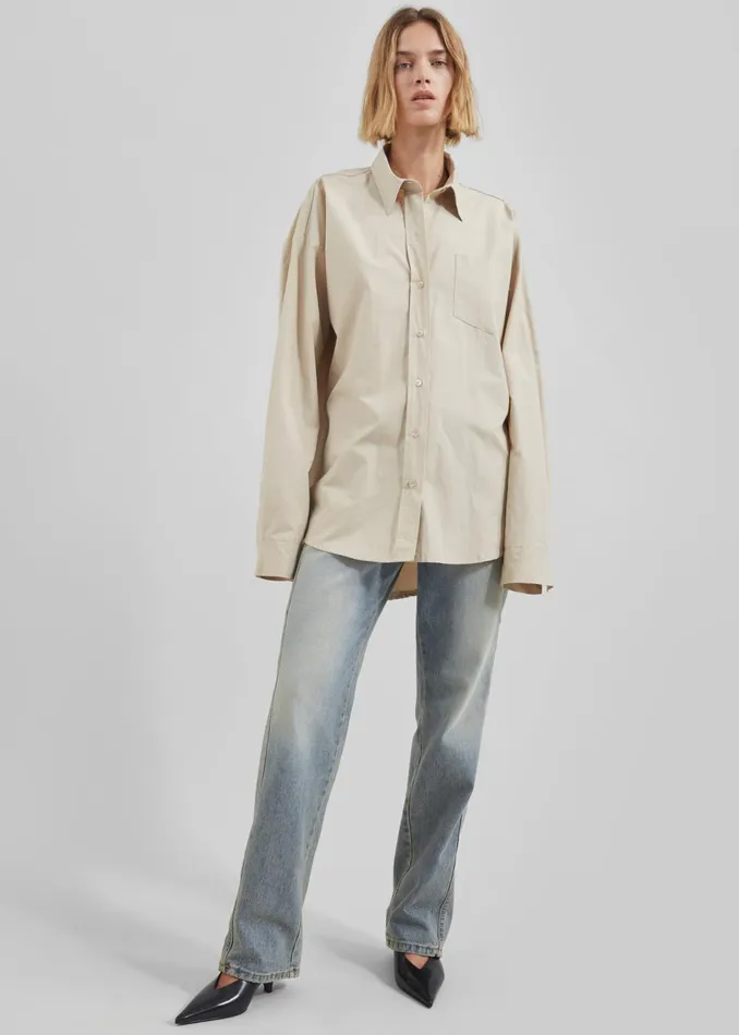 Women Calypso Cotton Shirt 8211 Beige The Frankie Shop Tops