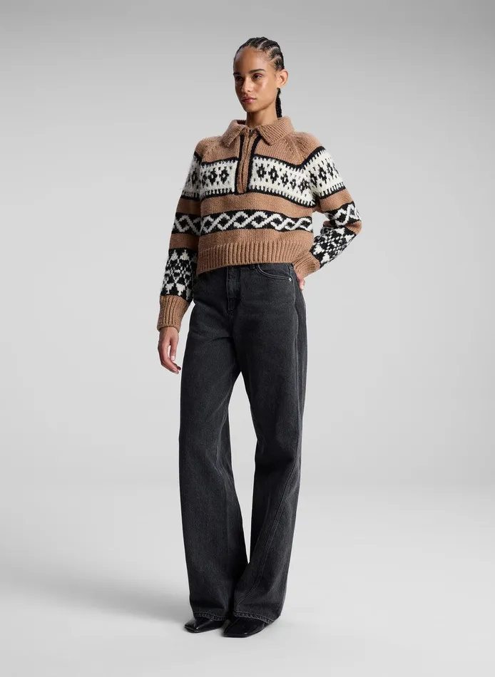 Women Carter Merino Fairisle Sweater Camel Multi ALC Sweaters