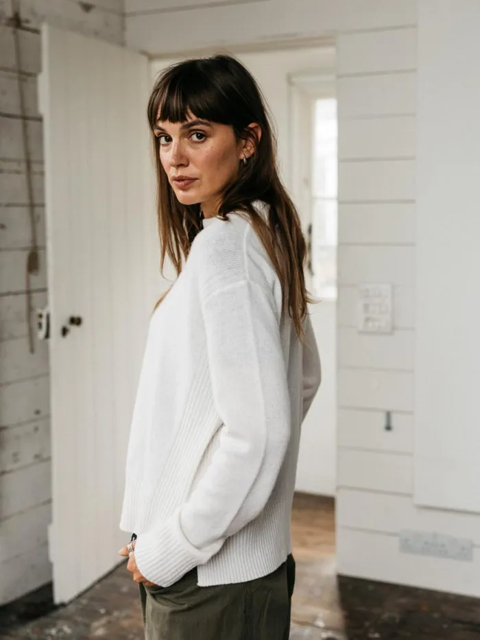 Women Cavan Ribbed Knit Jumper Ecru Finisterre Knitwear