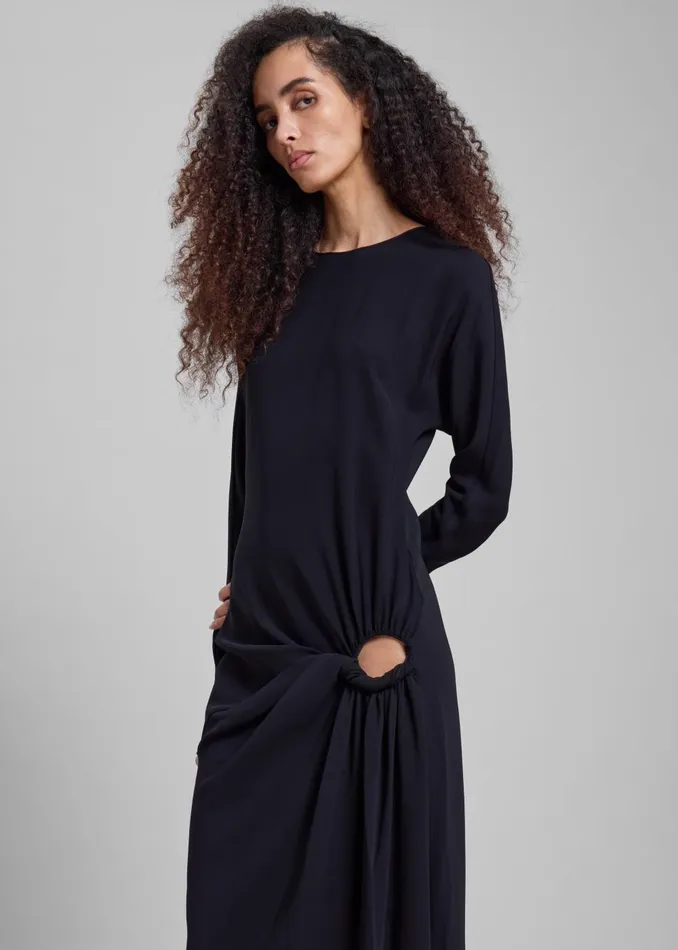 Women Christopher Esber Ruched Twisted Long Sleeve Dress 8211 Black The Frankie Shop Dresses