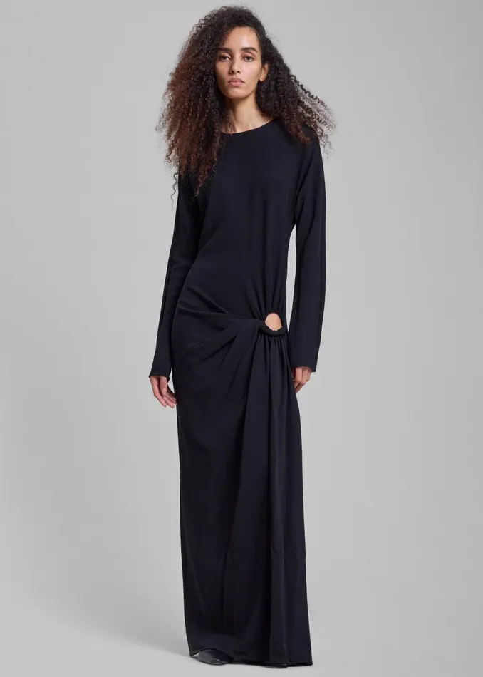 Women Christopher Esber Ruched Twisted Long Sleeve Dress 8211 Black The Frankie Shop Dresses