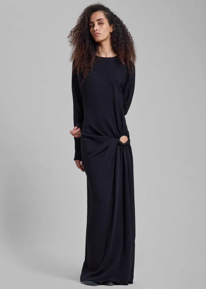 Women Christopher Esber Ruched Twisted Long Sleeve Dress 8211 Black The Frankie Shop Dresses