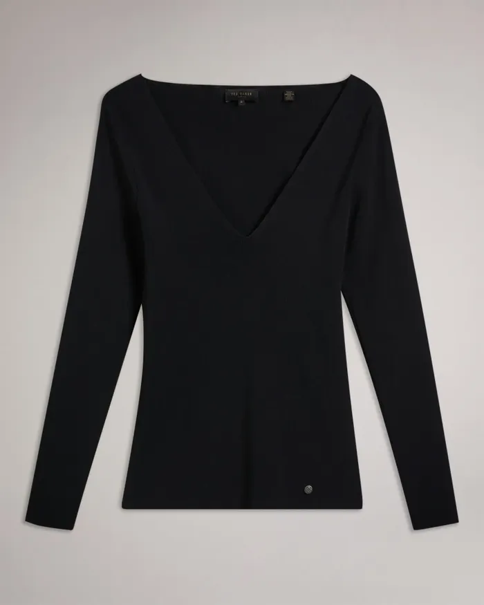 Women CILESTE 8211 V Neck Slim Fit Knit Top Black Ted Baker Tops and Blouses
