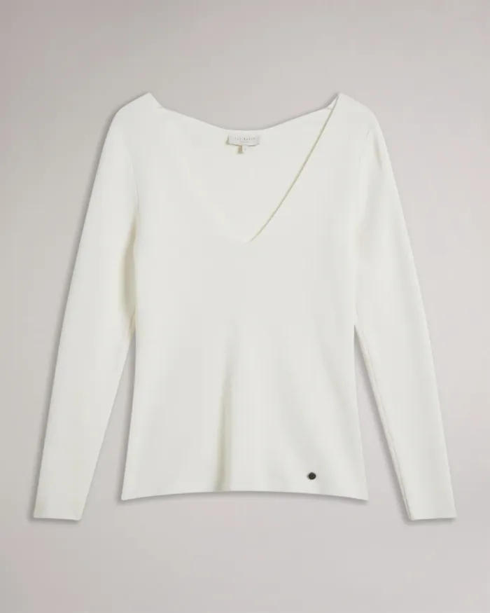 Women CILESTE 8211 V Neck Slim Fit Knit Top Ivory Ted Baker Tops and Blouses